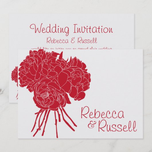 Rode pioen bloem bruiloft uitnodiging (Voorkant / Achterkant)