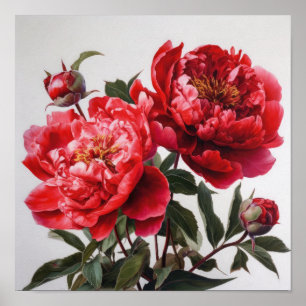 Rode Pioen Bloem Kunstprint Poster
