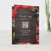 Rode Pioen Bloem Pot QR Code Houten Trouwjurk (Achterkant)