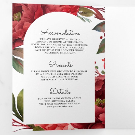 Rode Pioen Bloemen Mason Jar QR Code Bruiloft Drieluik Uitnodiging (Binnenzijde eerst)