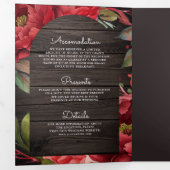 Rode Pioen Bloemen Mason Jar QR Code Hout Bruiloft Drieluik Uitnodiging (Binnenzijde eerst)