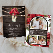 Rode Pioen Bloemige Metselwerkpot QR Code Houten B Kaart