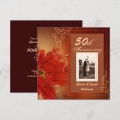 Rode Pioen Chinese 50ste huwelijksjubileum Kaart (Voorkant / Achterkant)