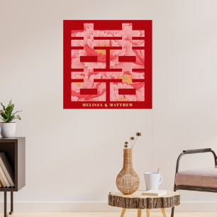 Rode Pioen Dubbel Geluk Chinese Bruiloft Poster