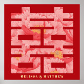 Rode Pioen Dubbel Geluk Chinese Bruiloft Poster (Voorkant)