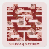 Rode Pioen Dubbel Geluk Chinese Bruiloft Vierkante Sticker (Voorkant)