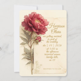 Rode Pioen Elegant Romantisch Vintage Trouwen Kaart
