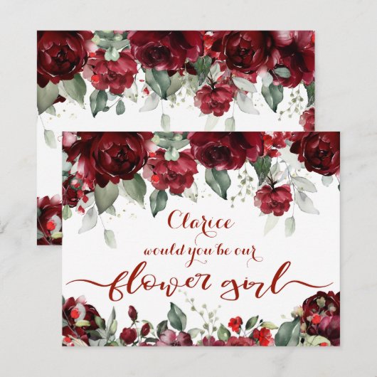 Rode Pioen Epifanie Bruiloft Bloemenmeisje Vraag Kaart (Voorkant / Achterkant)