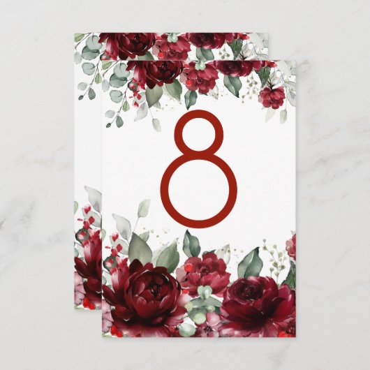 Rode Pioen Epiphany Bruiloft Tafel Nummerkaart Kaart (Voorkant / Achterkant)