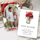 Rode pioen Floral Mason Jar bruiloft foto Save The Date