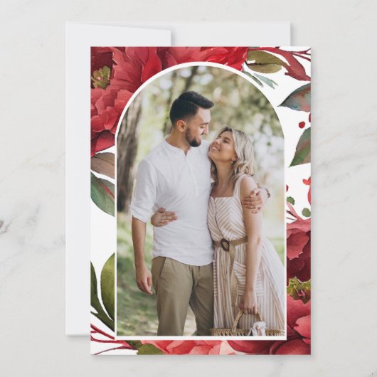 Rode pioen Floral Mason Jar bruiloft foto Save The Date (Achterkant)