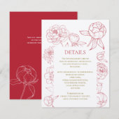 Rode Pioen Lijn Tekening bruiloft uitnodiging, det Informatiekaartje (Voorkant / Achterkant)