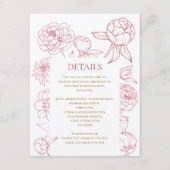 Rode Pioen Lijn Tekening bruiloft uitnodiging, det Informatiekaartje (Voorkant)