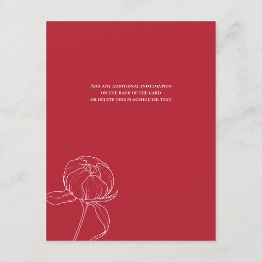 Rode Pioen Lijn Tekening bruiloft uitnodiging, det Informatiekaartje (Achterkant)