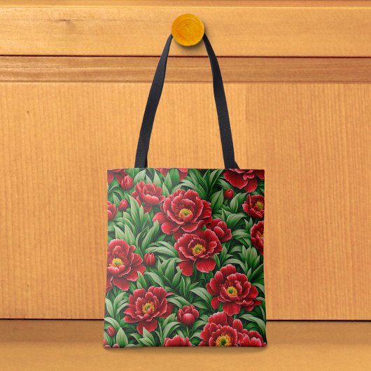 Rode Pioen Tote Tas