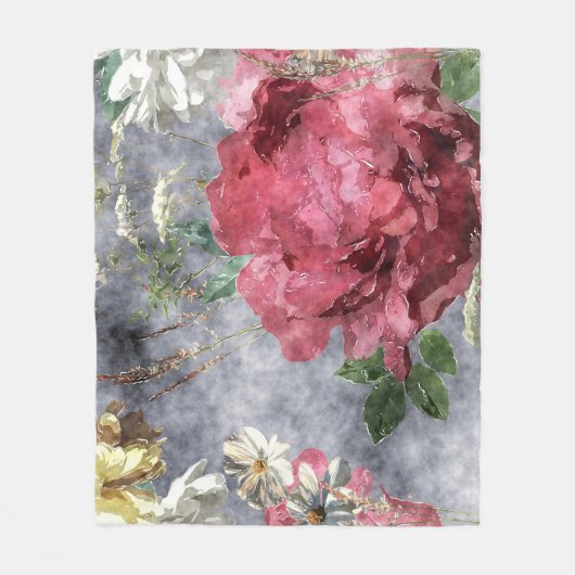 Rode Pioen Waterverf Bloemen Patroon Fleece Deken (Voorkant)