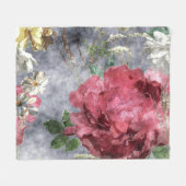 Rode Pioen Waterverf Bloemen Patroon Fleece Deken (Voorkant (Horizontaal))
