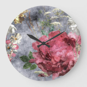 Rode Pioen Waterverf Bloemen Patroon Grote Klok