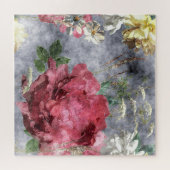 Rode Pioen Waterverf Bloemen Patroon Legpuzzel (Horizontaal)