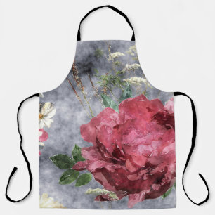 Rode Pioen Waterverf Bloemen Patroon Schort