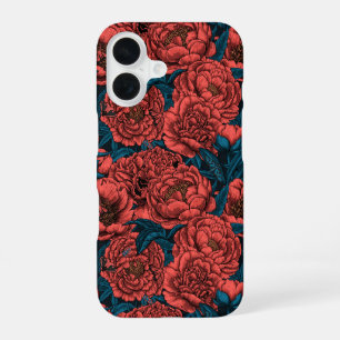 Rode pioenbloemen en motten iPhone 16 hoesje