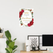 Rode Pioenen Bloemenvlinders Quinceañera Welkom Poster (Thuiskantoor)