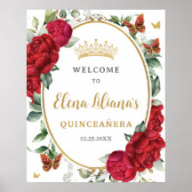 Rode Pioenen Bloemenvlinders Quinceañera Welkom