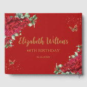 rode pioenen bloemenvlinders Verjaardag Gastenboek (Achterkant)