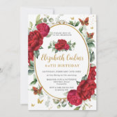 rode pioenen bloemenvlinders Verjaardag Kaart (Voorkant)