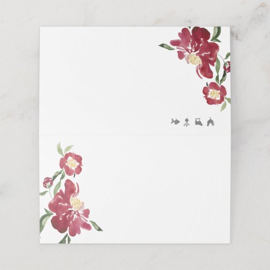 Rode Pioenen bruiloft Plaatskaartje (Buitenkant ongevouwen)