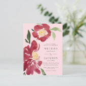 Rode pioenen bruiloft uitnodiging blush (Staand voorkant)