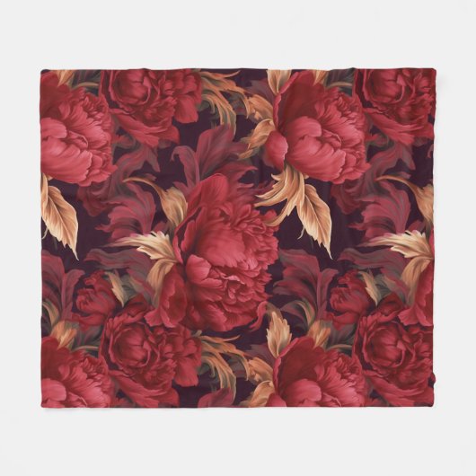  rode pioenen fleece deken (Voorkant (Horizontaal))