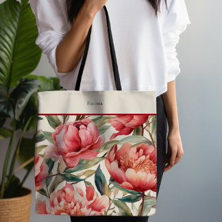 Rode pioenroos Bold Floral Tote Bag