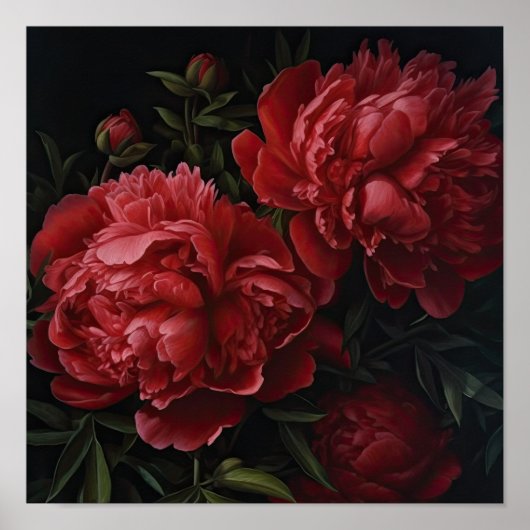 Rode Pioenrozen Bloemen Art Print Poster (Voorkant)