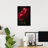 Rode Pioenrozen Bloemen Art Print Poster (Thuiskantoor)