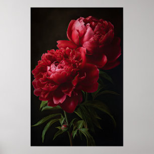 Rode Pioenrozen Bloemen Art Print Poster
