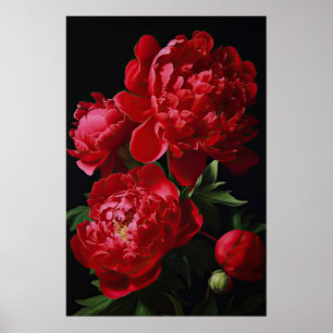 Rode Pioenrozen Bloemen Art Print Poster