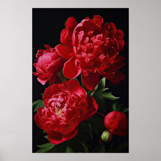 Rode Pioenrozen Bloemen Art Print Poster (Voorkant)