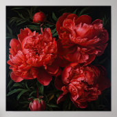 Rode Pioenrozen Bloemen Art Print Poster (Voorkant)