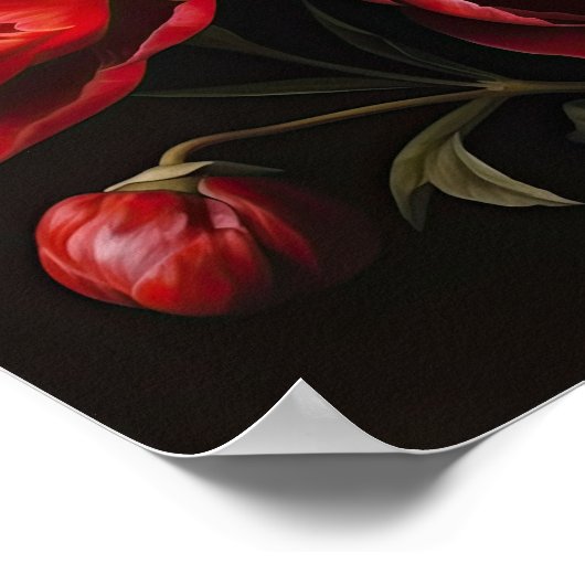 Rode Pioenrozen Bloemen Art Print Poster (Hoek)