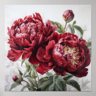 Rode Pioenrozen Bloemen Art Print Poster