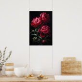 Rode Pioenrozen Bloemen Art Print Poster (Keuken)