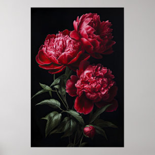 Rode Pioenrozen Bloemen Art Print Poster