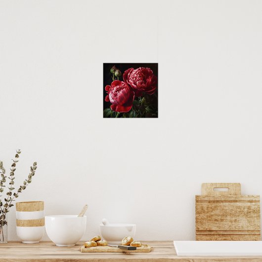 Rode Pioenrozen Bloemen Art Print Poster (Keuken)