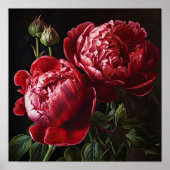 Rode Pioenrozen Bloemen Art Print Poster (Voorkant)