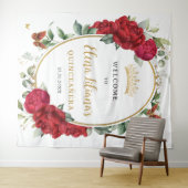 Rode Pioenrozen Bloemvlinders Quinceañera Welkom Wandkleed (In Situ (horizontaal))