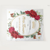 Rode Pioenrozen Bloemvlinders Quinceañera Welkom Wandkleed (Voorkant (horizontaal))