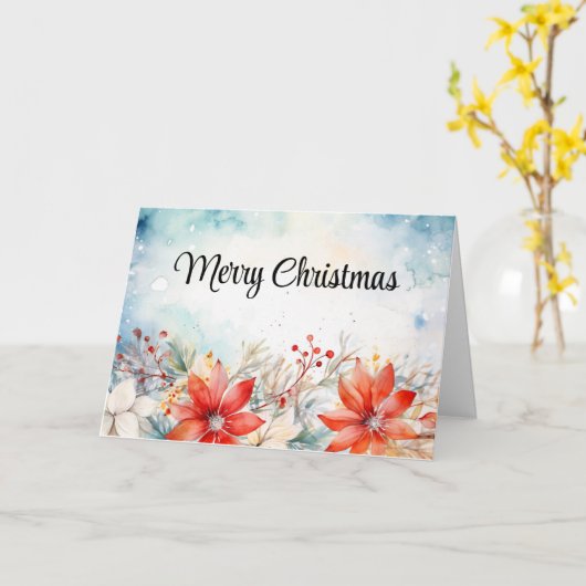 Rode pioenrozen Kerstmis Kaart (Gele Bloem)