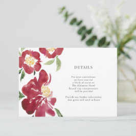 Rode Pioenrozen Waterverf Bloemen Details Behuizin Informatiekaartje