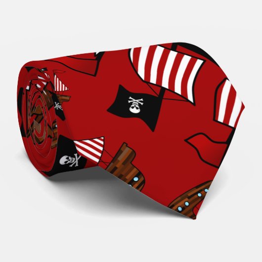 Rode piratenscheepspatroon stropdas (Opgerold)